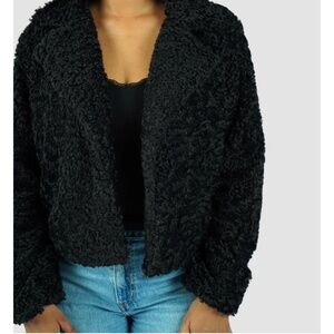 NWT Self Esteem Faux Fur Teddy Sherpa Black Jacket Womens Sz M